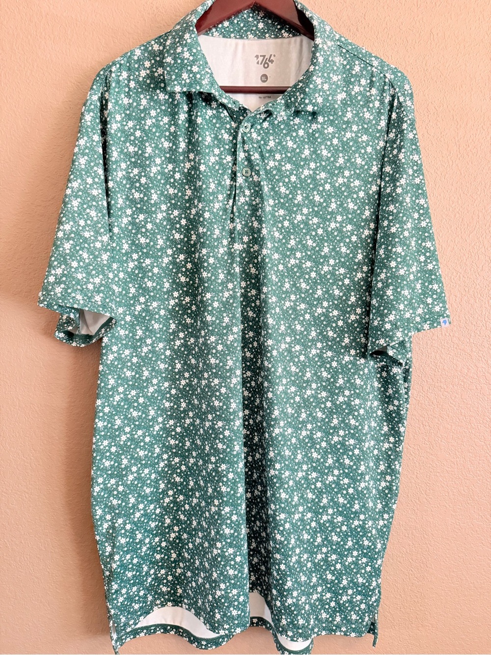 1764 Golf Green Floral Short Sleeve Polo Size XL